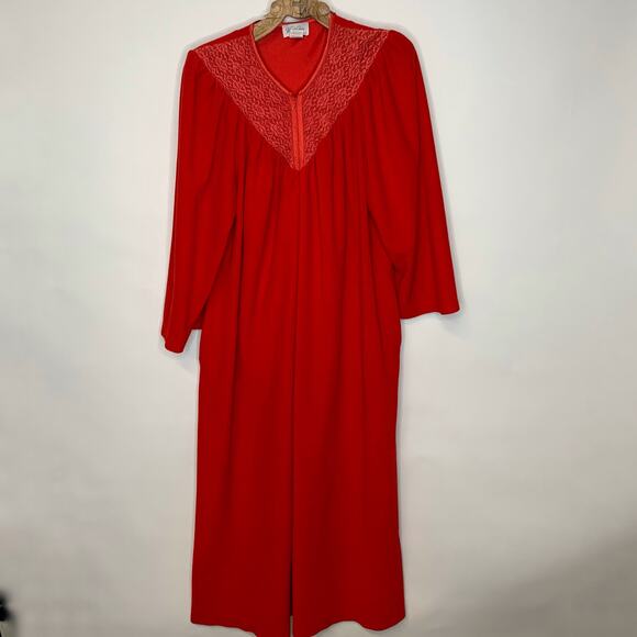 Vanity Fair Velour Red 1/2 Zip Robe Sz Medium - Picture 1 of 5